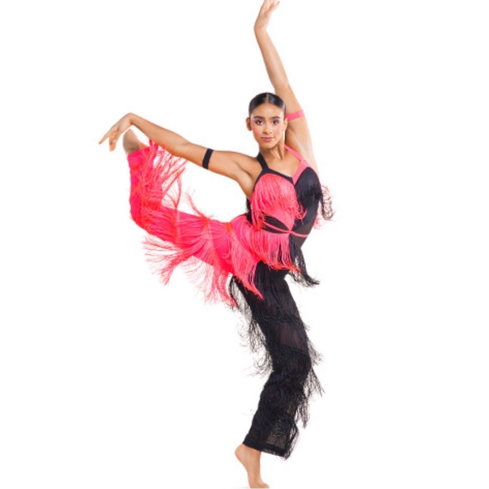 Kids Fringe Dance Costume in Black and Pink